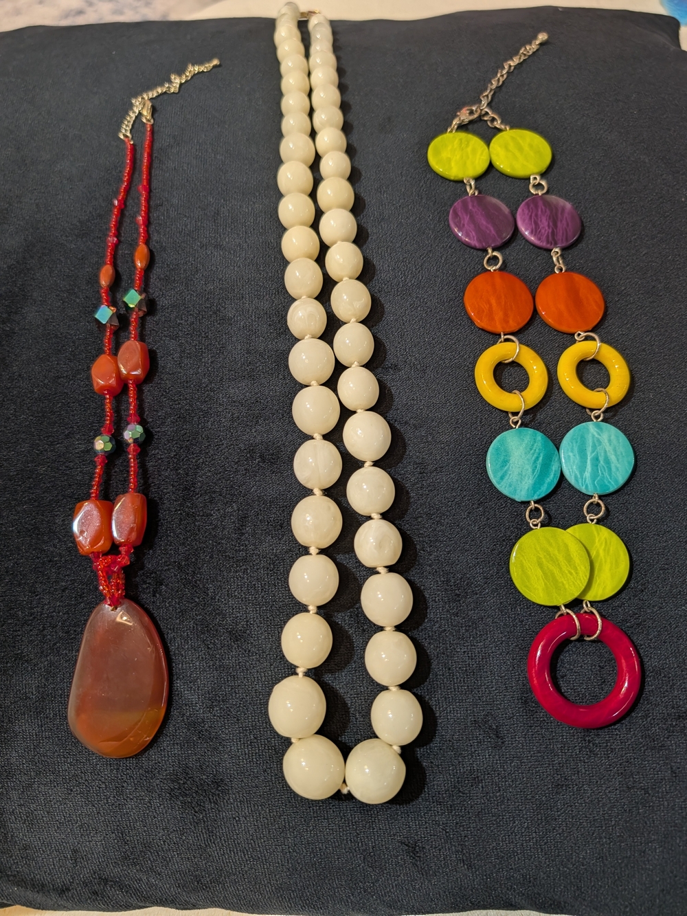 Lot of 3 Multicolor Beaded Statement Pendant Necklaces Bohemian